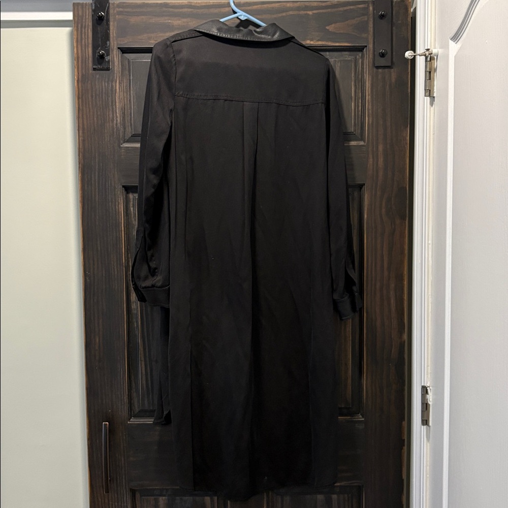 BCBG Black Button-Up Shirt Dress with Faux Leather Accents - Picture 5 of 5